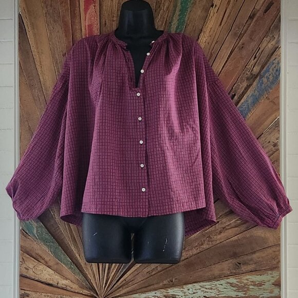 NWOT DOEN The Jane organic cotton in Rossendale Valley plaid blouse Sz S - Picture 5 of 14